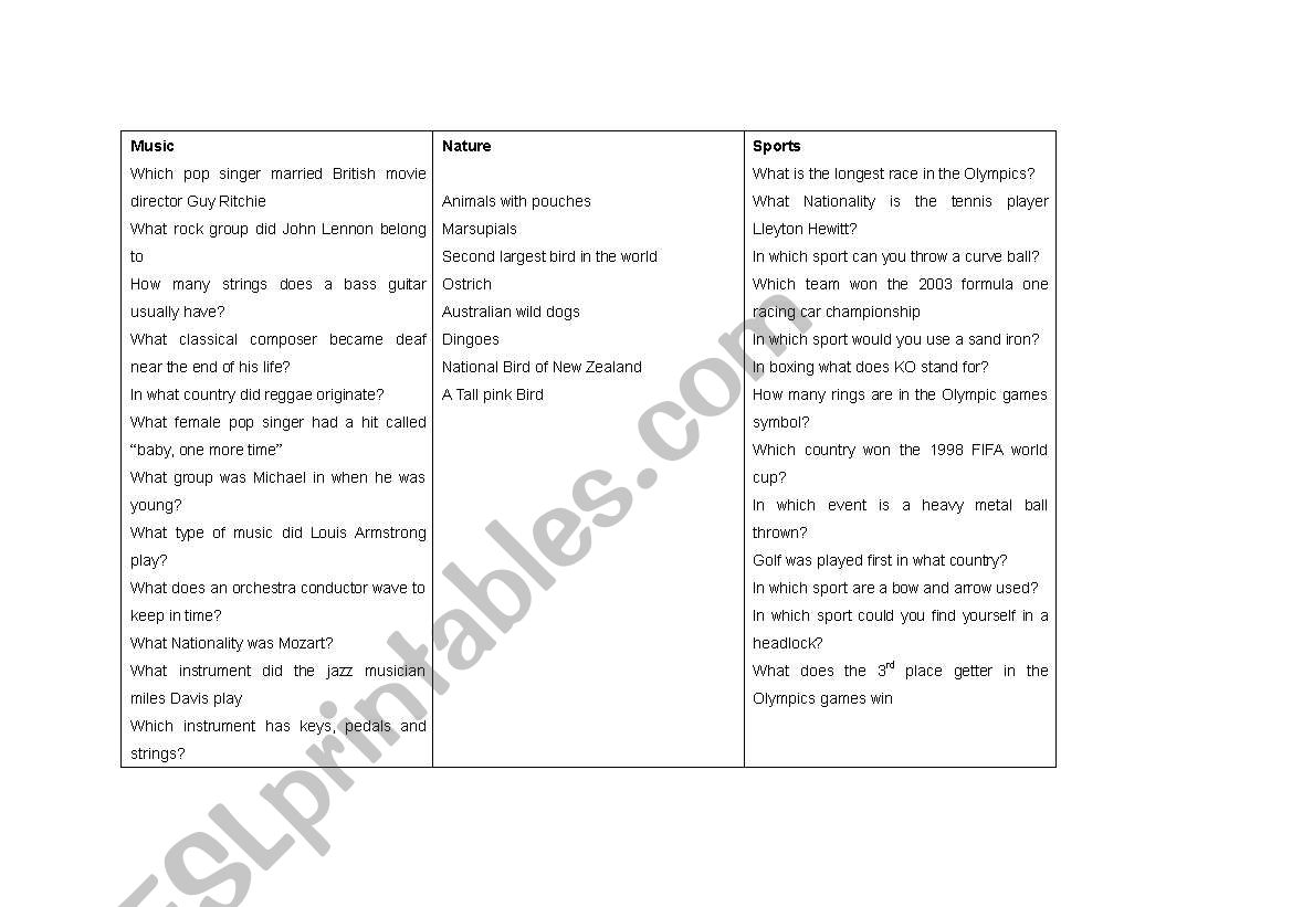 Quiz worksheet