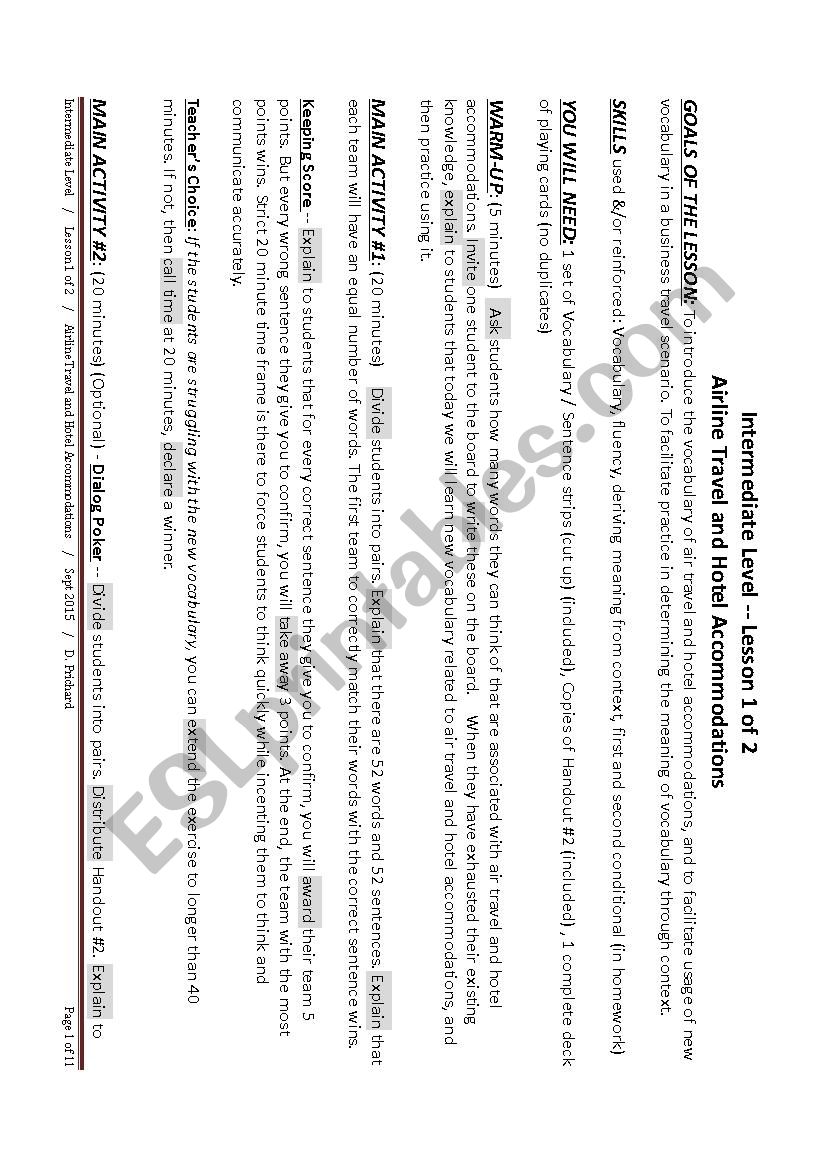 INTERMEDIATE BUSINESS ENGLISH - AIR TRAVEL AND HOTEL ACCOMMODATIONS - LESSON 1 OF 2