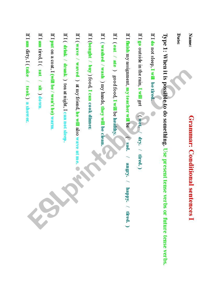 Conditional sentences, simple worksheet