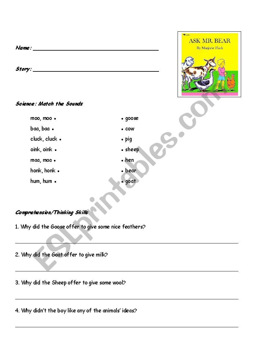 Ask Mr. Bear ESL worksheet worksheet