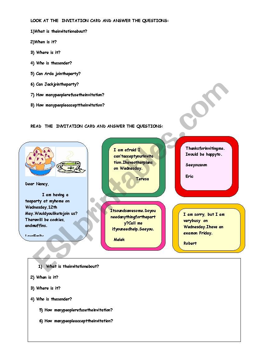 invitation cards and accepting/refusing/excusing 2 and questions 