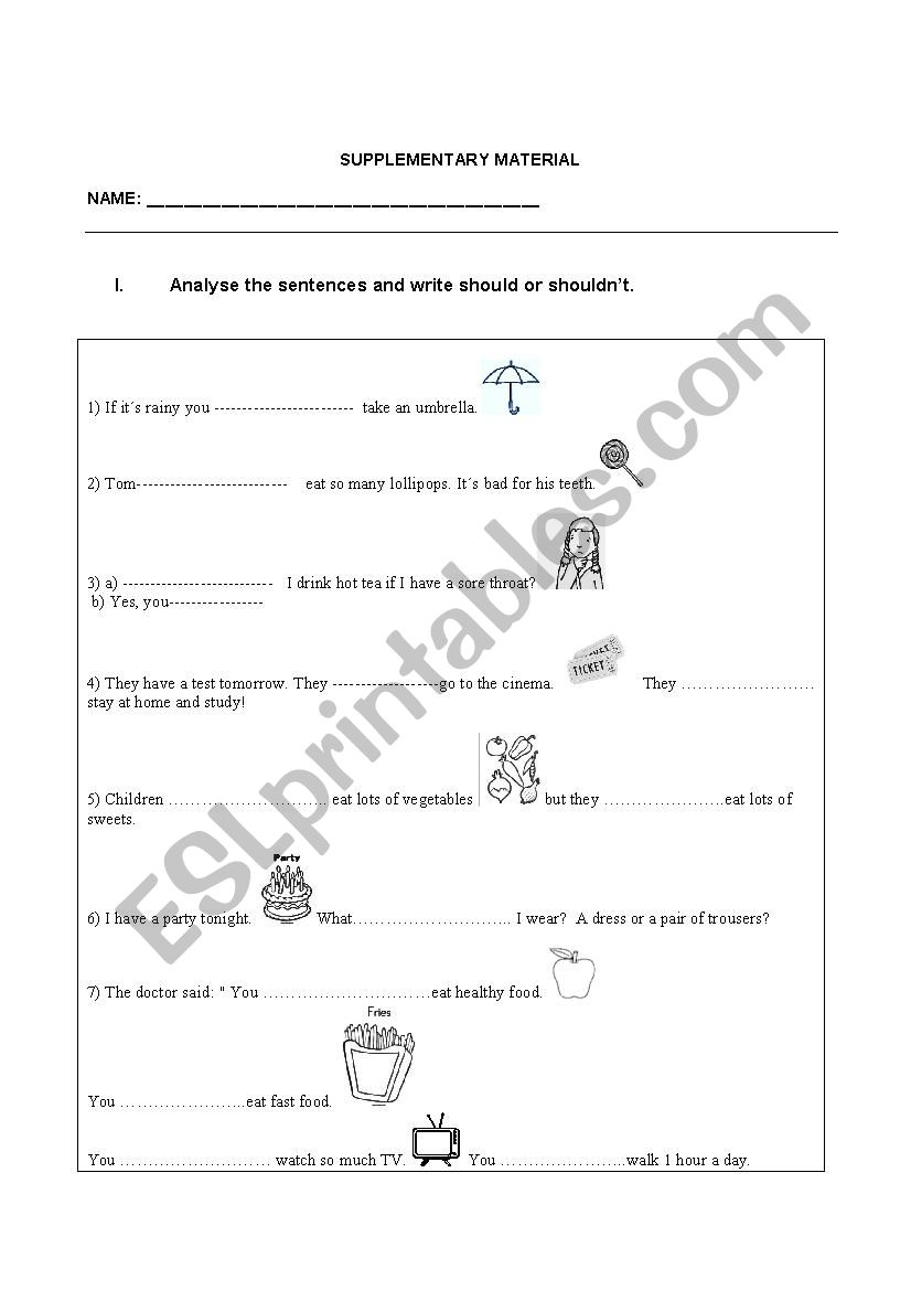 Should - shouldnt worksheet