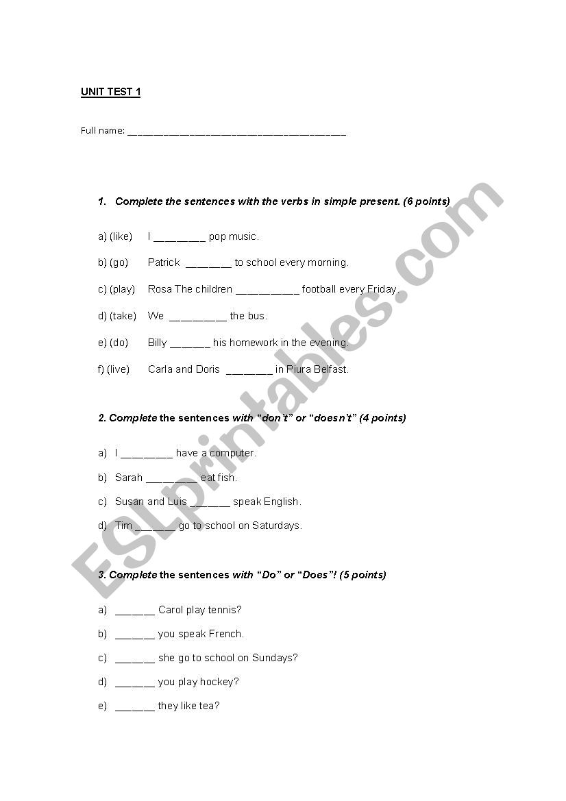 Quiz : Simple present worksheet