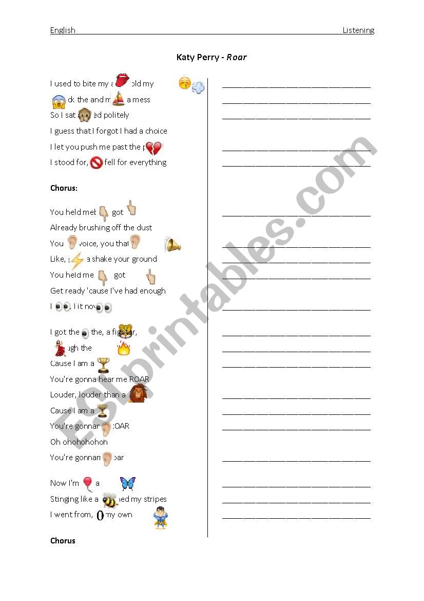 Katy Perry - Roar worksheet