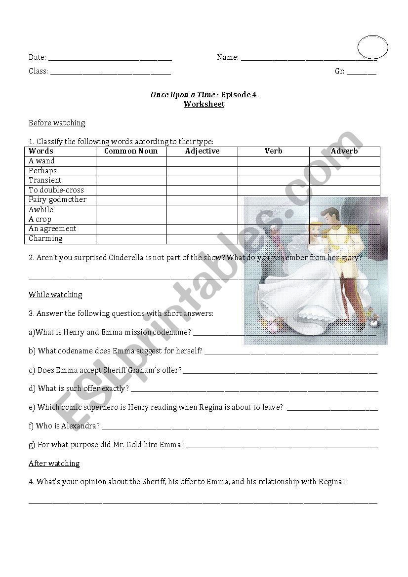 Once Upon a time episode 3 worksheet
