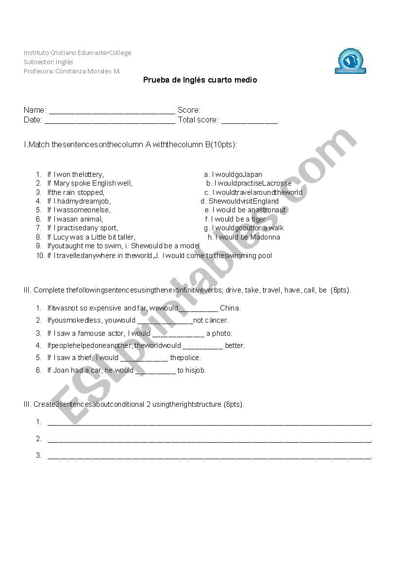 second condtional test worksheet