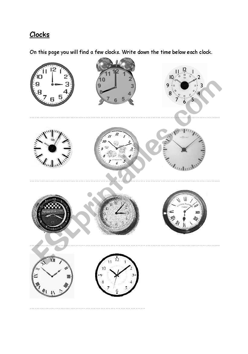 Clocks worksheet