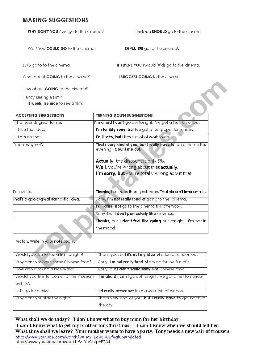 MAKING SUGGESTIONS  worksheet