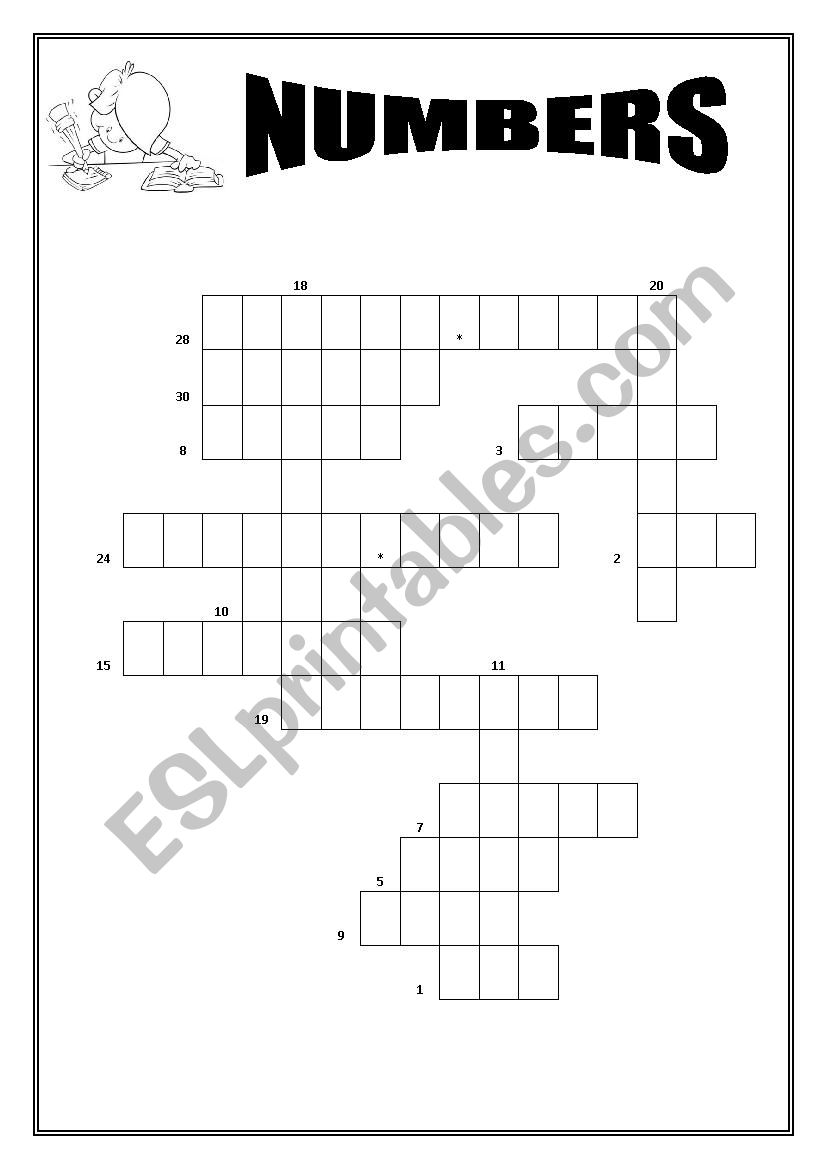 Numbers Crossword worksheet