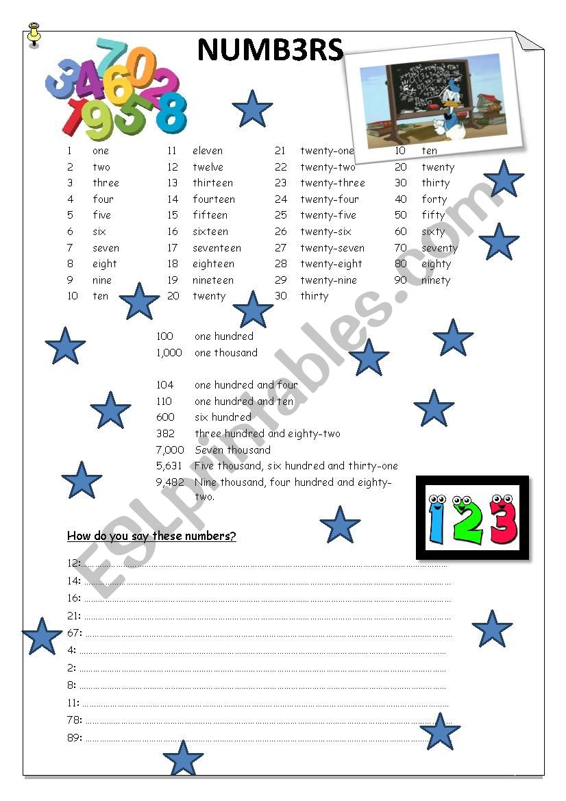 Numbers worksheet