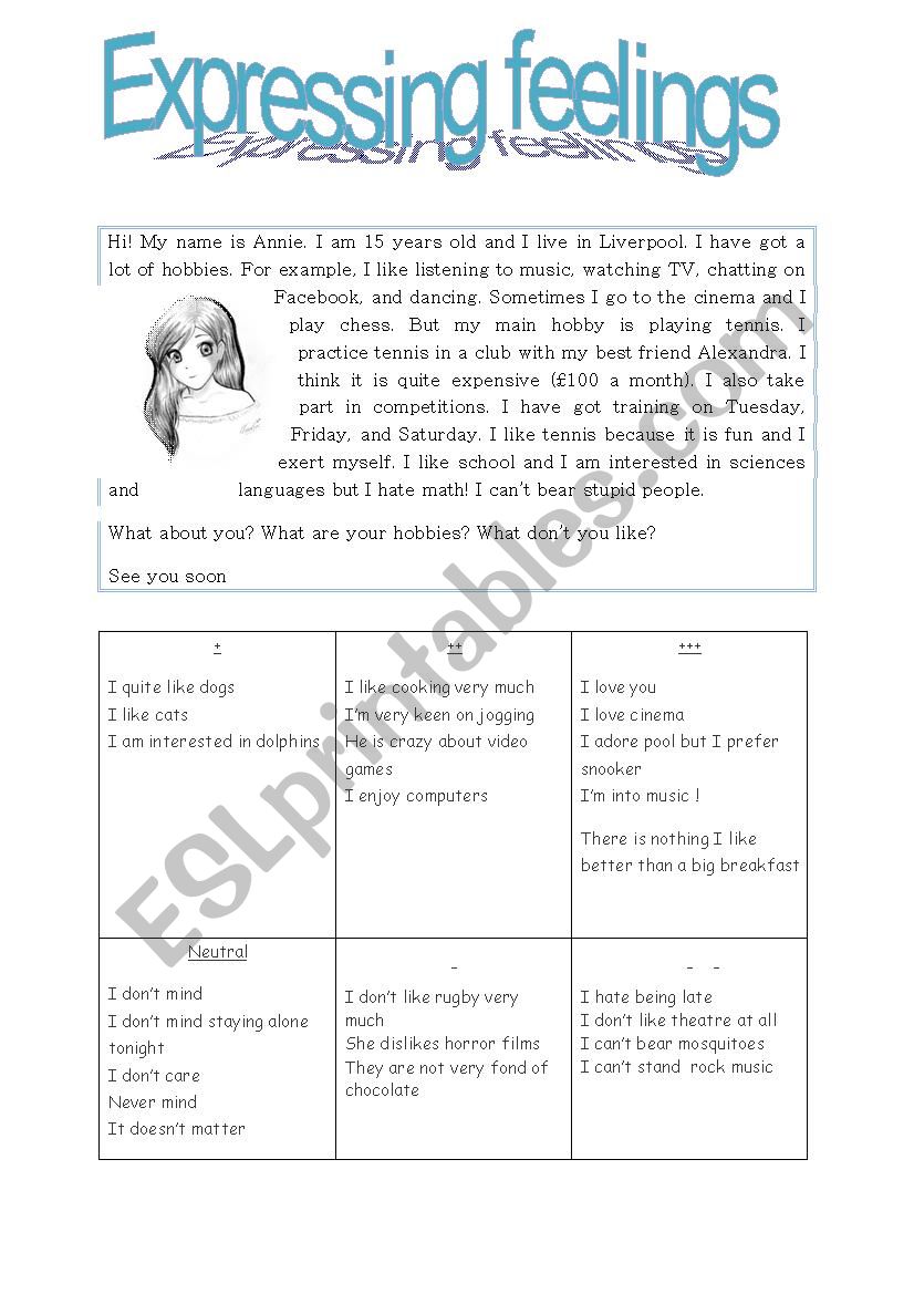 expressing feelings worksheet