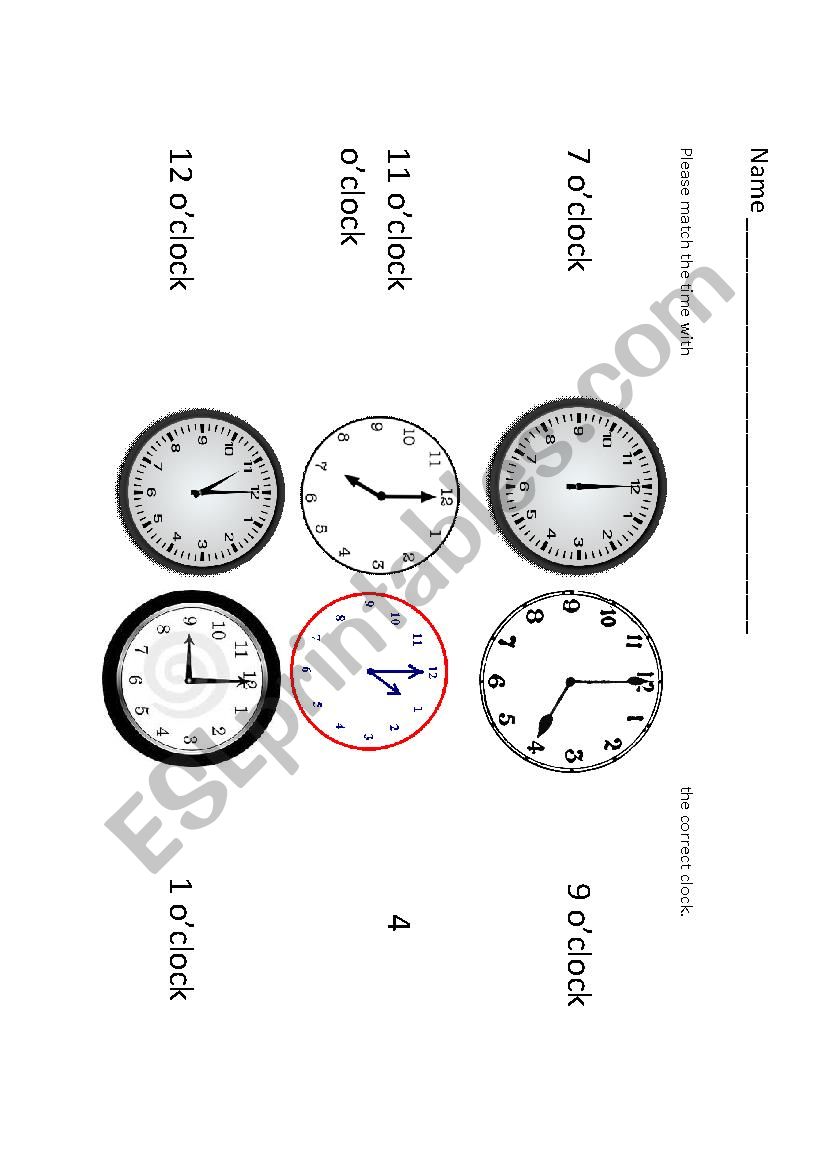 Time Matching worksheet