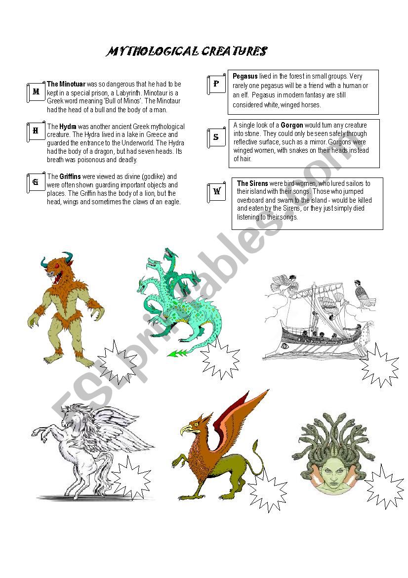 mythical creatures worksheet