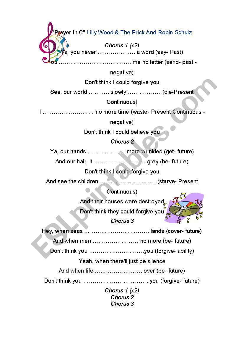 Prayer in C worksheet