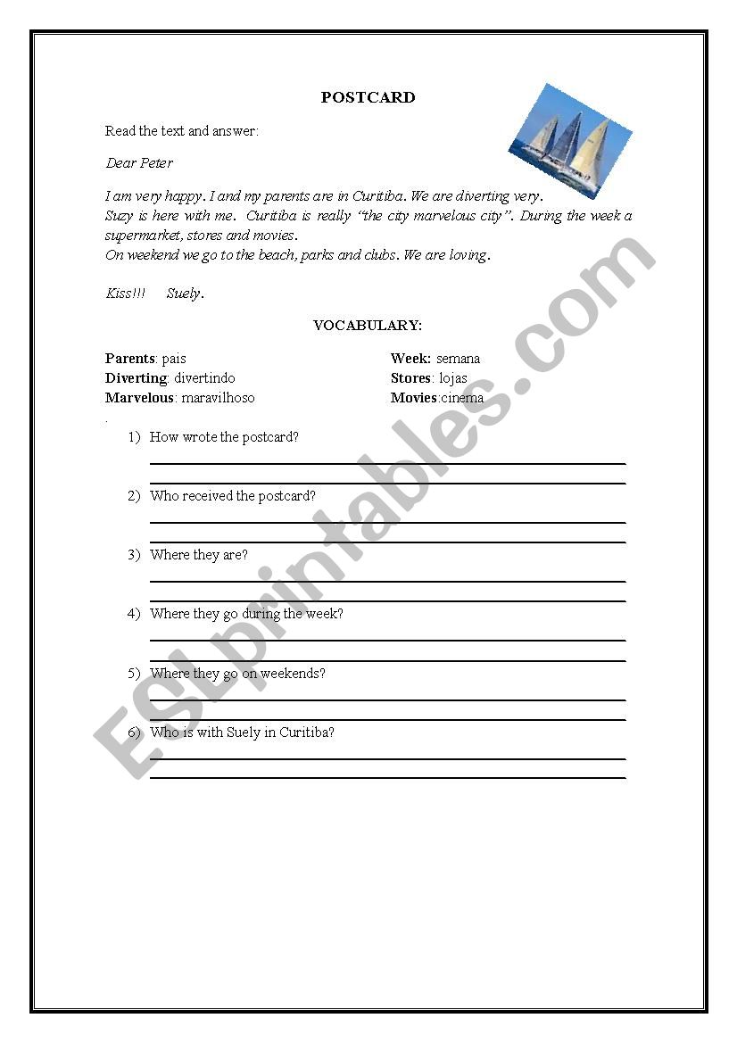 POSTCARD worksheet
