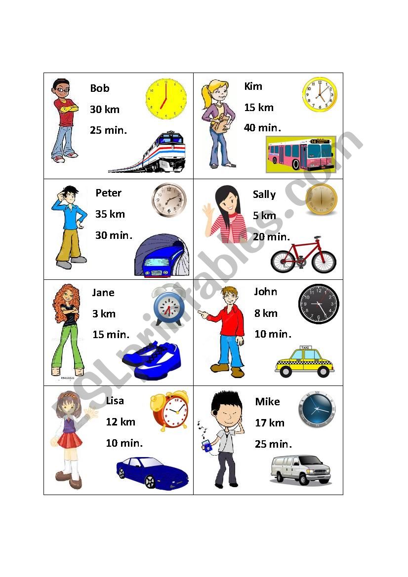 Transportation Activity Cards worksheet