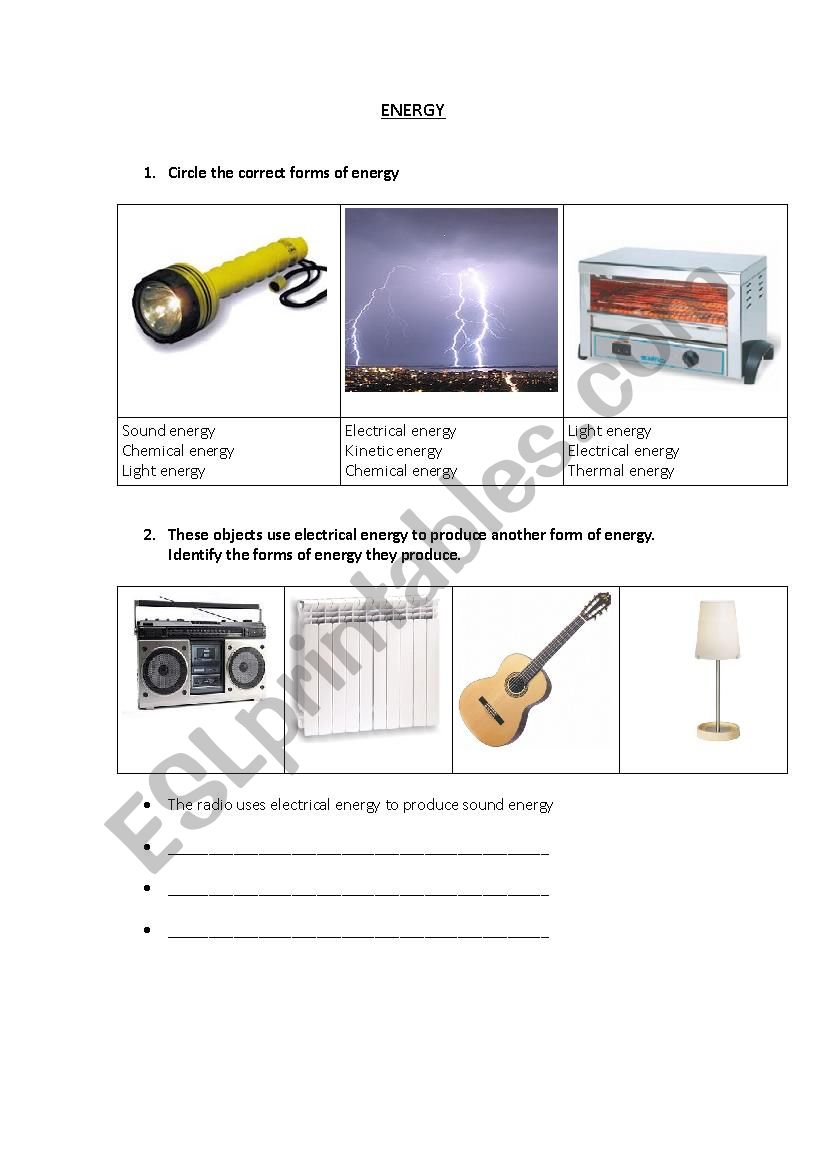 ACTIVITIES ABOUT ENERGY worksheet