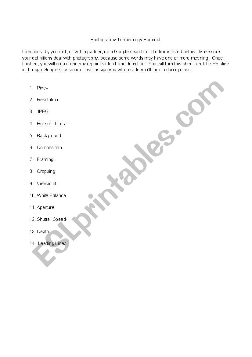 Digital Photography Terminology 