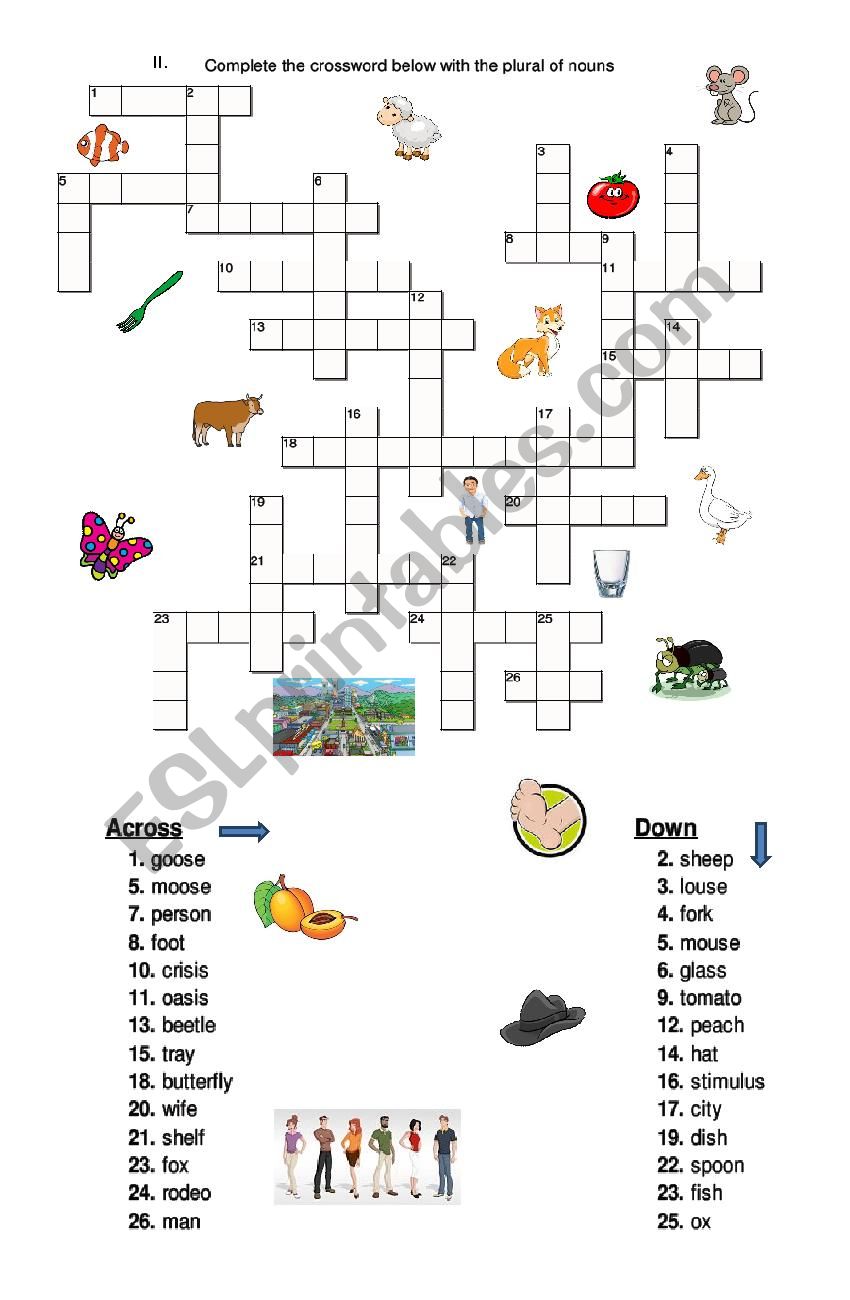 Singular, plural and irregular nouns crossword