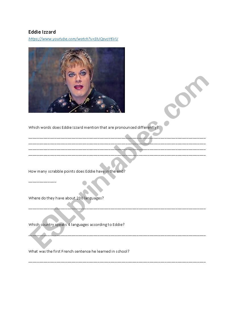 Eddie Izzard worksheet