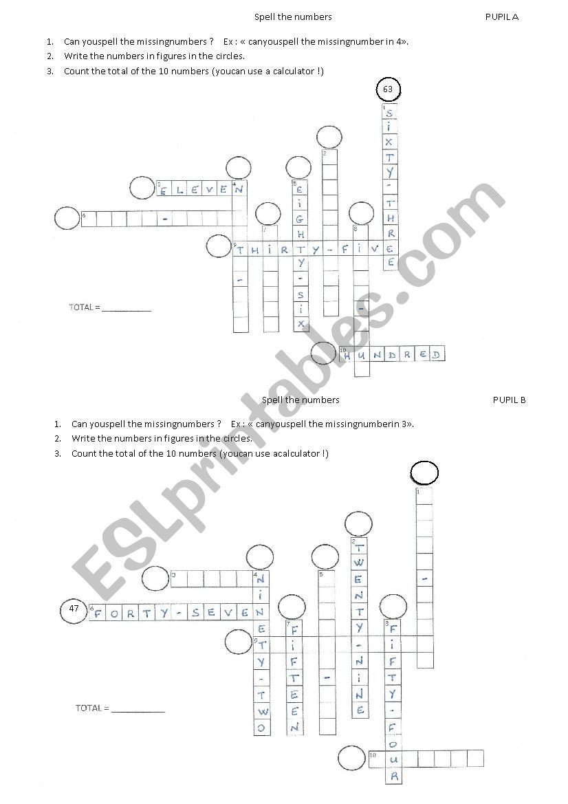 spell the numbers worksheet