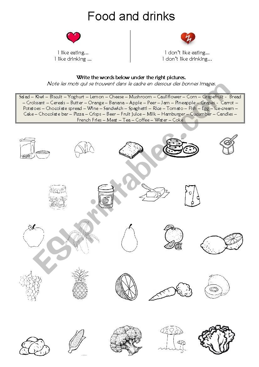 Food and drinks worksheet
