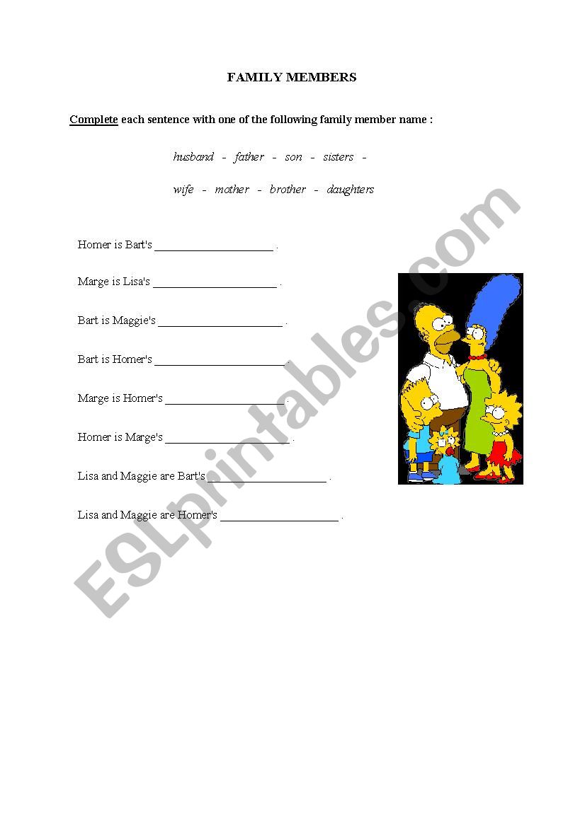 Family Members worksheet