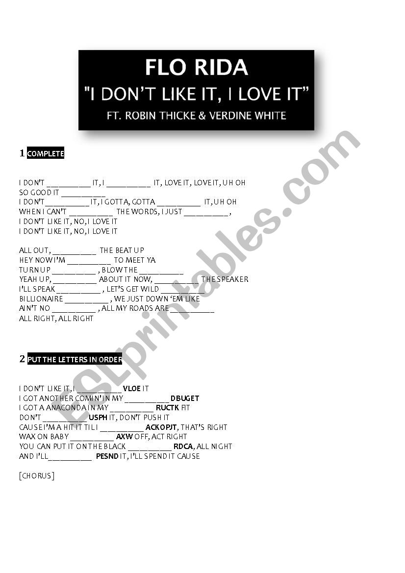 I donÂ´t like it, I love it worksheet
