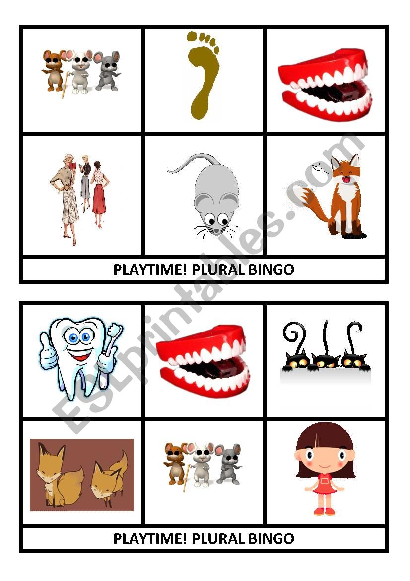 24 Plural bingo cards: set 1 worksheet