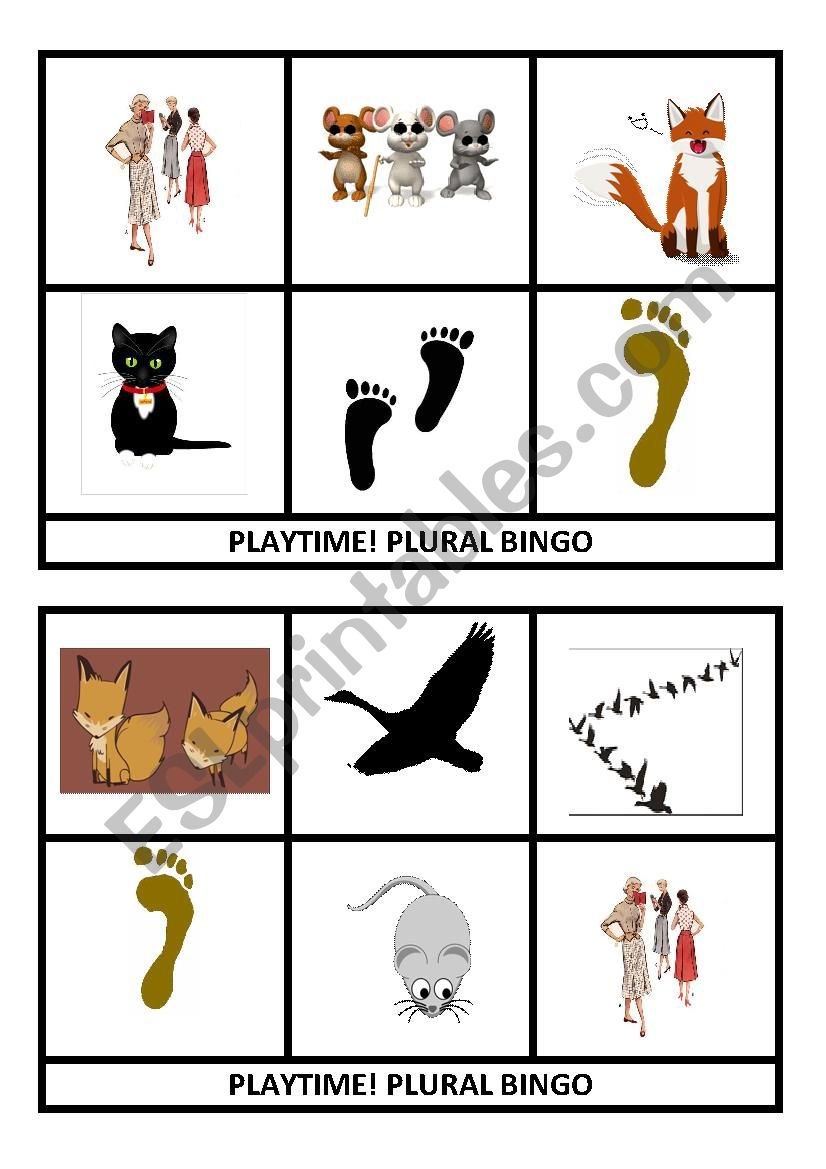 24 Plural bingo cards: set 2 worksheet