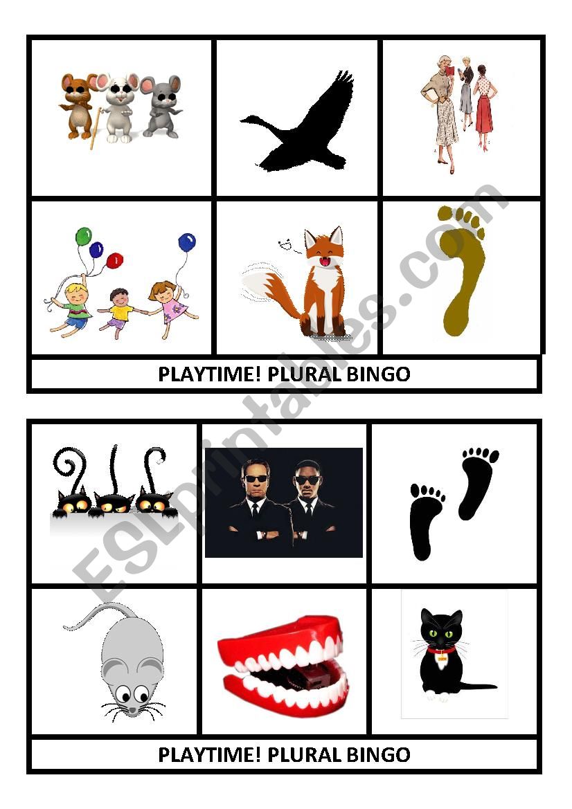 24 Plural bingo cards: set 3 worksheet