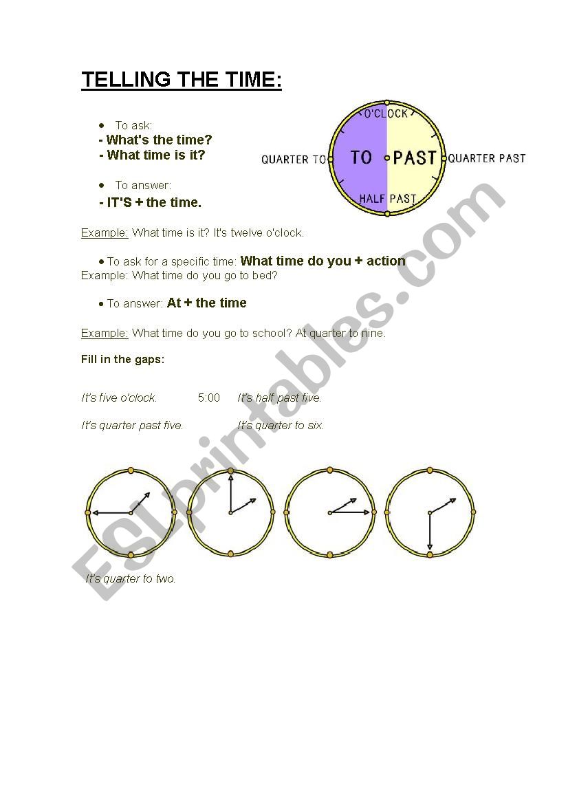 telling the time worksheet