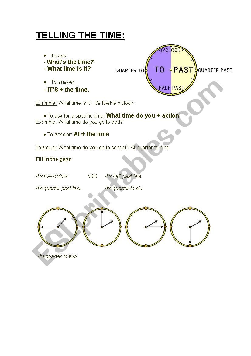 telling the time worksheet