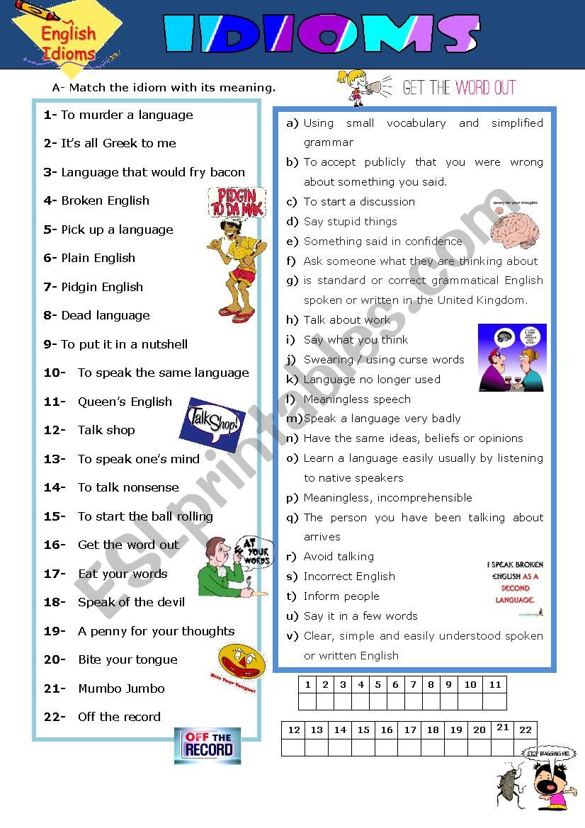 Idioms worksheet