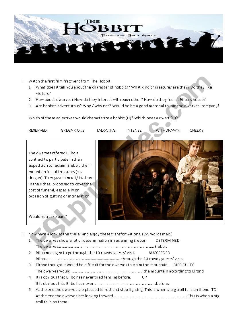 The Hobbit worksheet