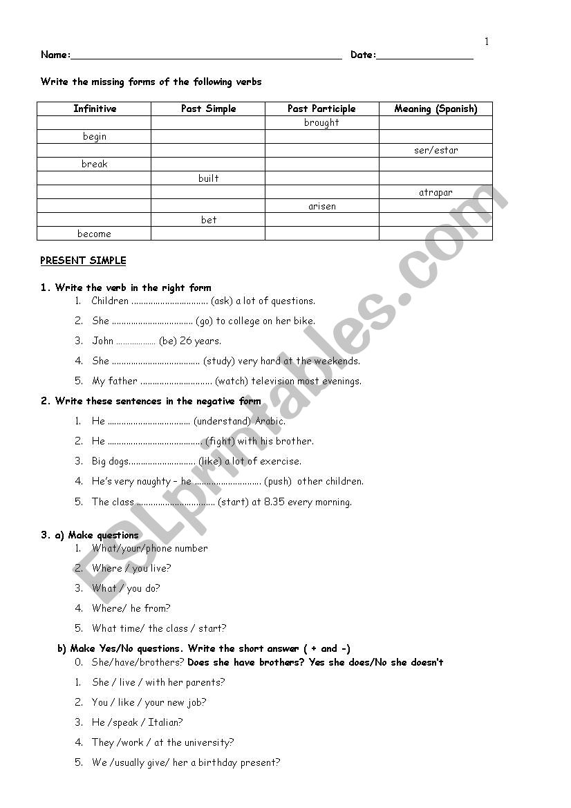 present simple and present coninuous test