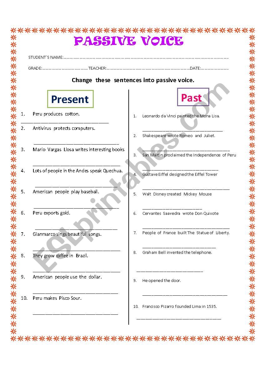 passive  voice worksheet