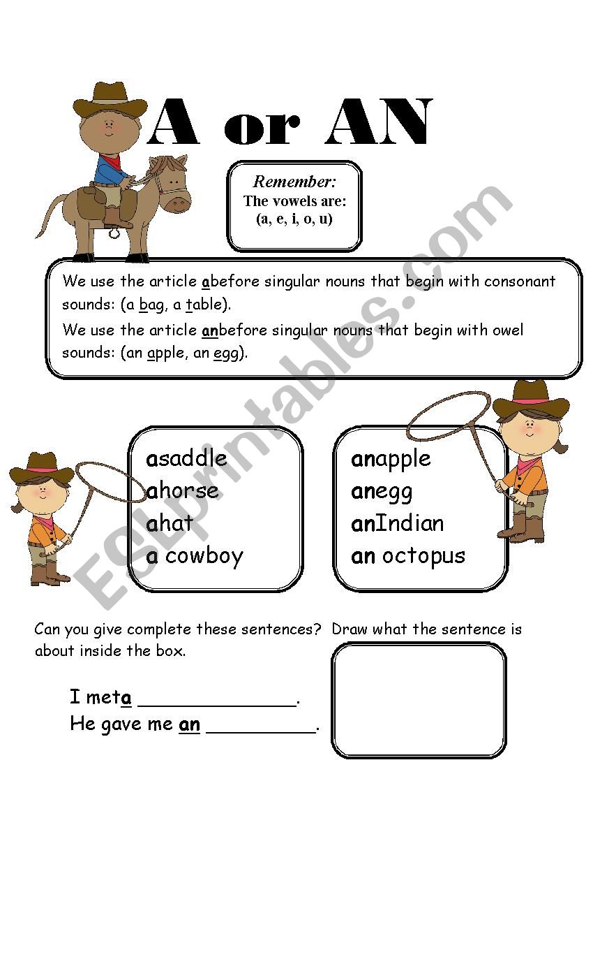 Articles A and An worksheet