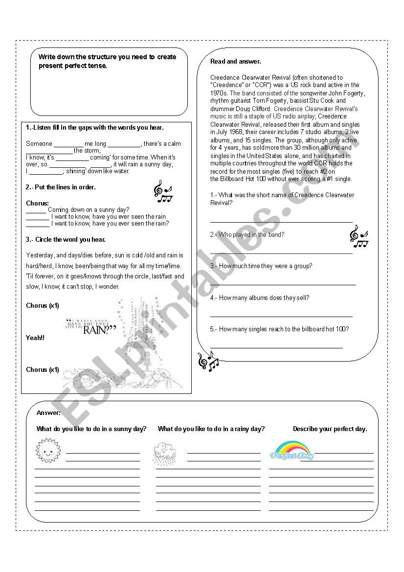present perfect song  worksheet