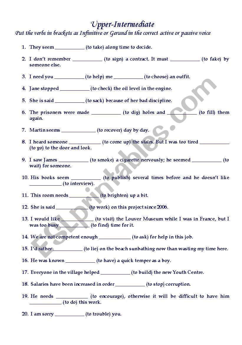 Infinitive or Gerund worksheet