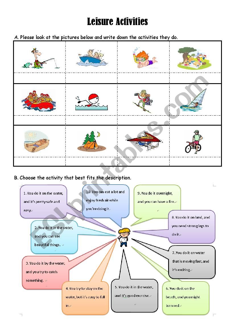 Leisure activities worksheet