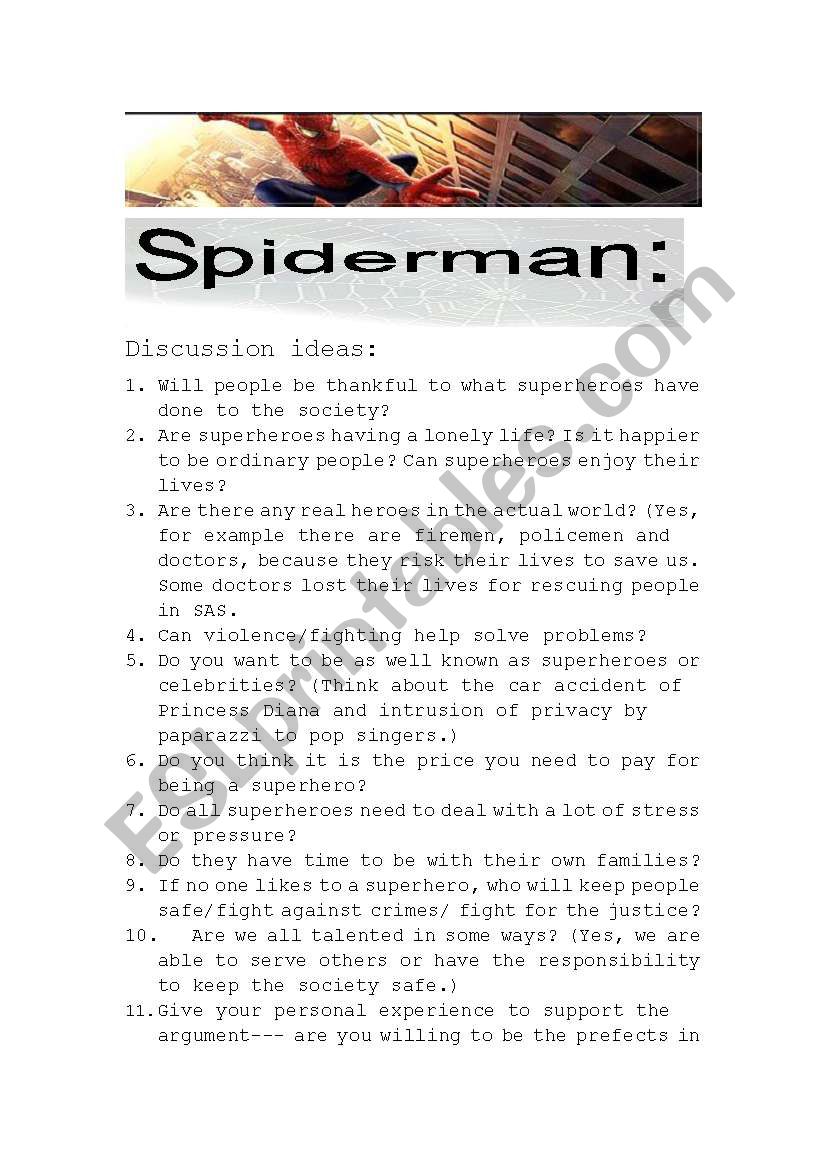  Spiderman I worksheet