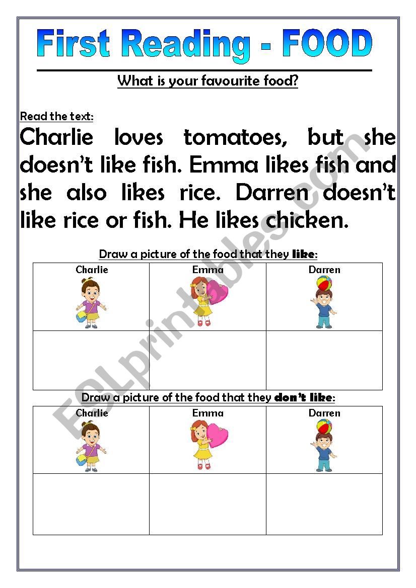 Reading - FOOD worksheet