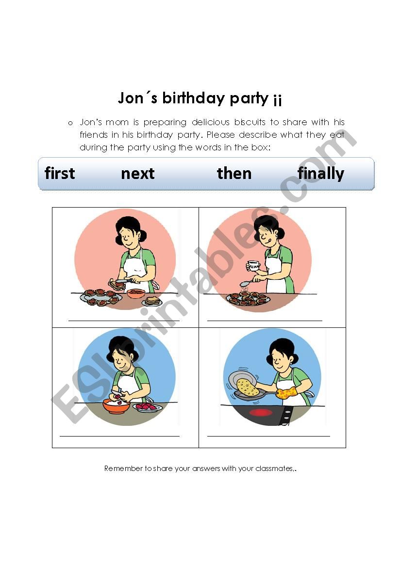 Jons birthday party worksheet