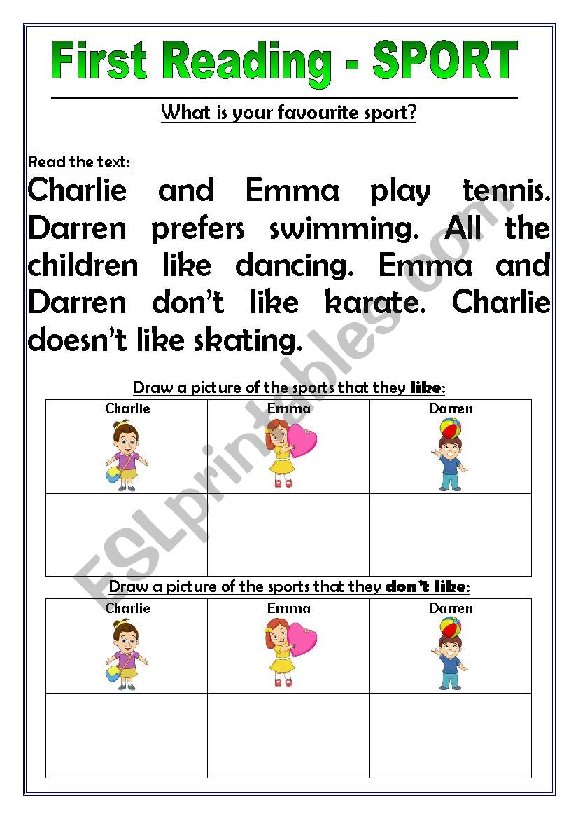 First Reading - Sport worksheet