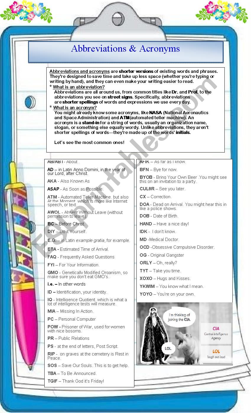 Abbreviations & Acronyms worksheet