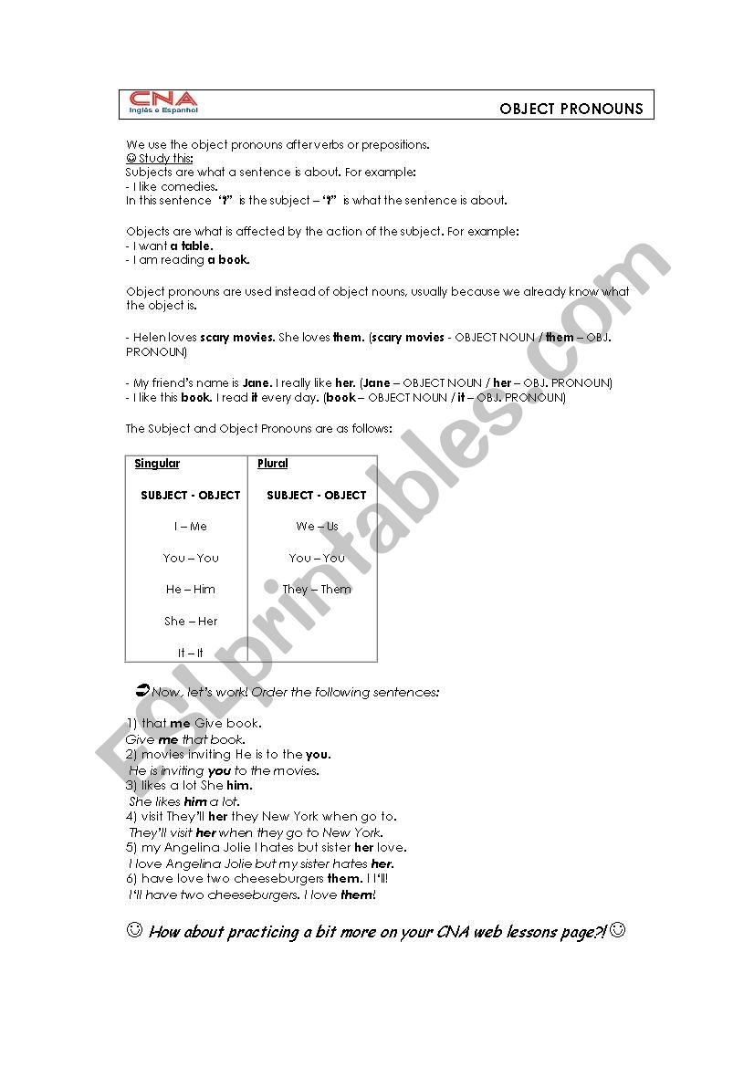 Object Pronouns worksheet