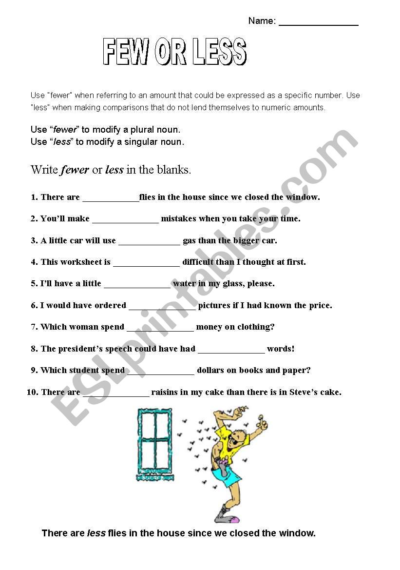 FEW  or  LESS worksheet