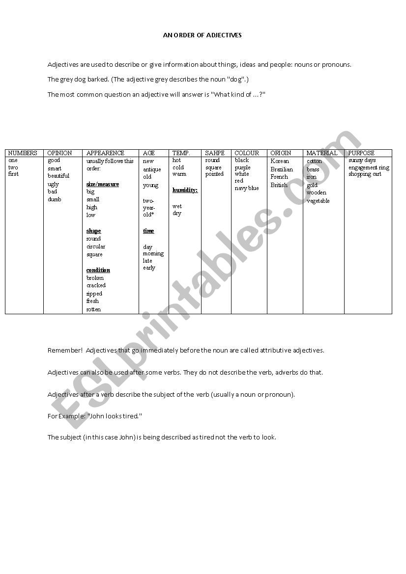 Adjectives worksheet