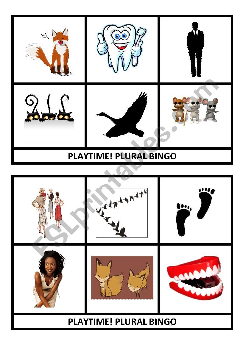 24 Plural bingo cards: set 6 worksheet